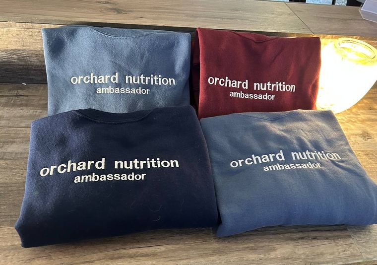 Embroidered Orchard Nutrition ambassador crewnecks